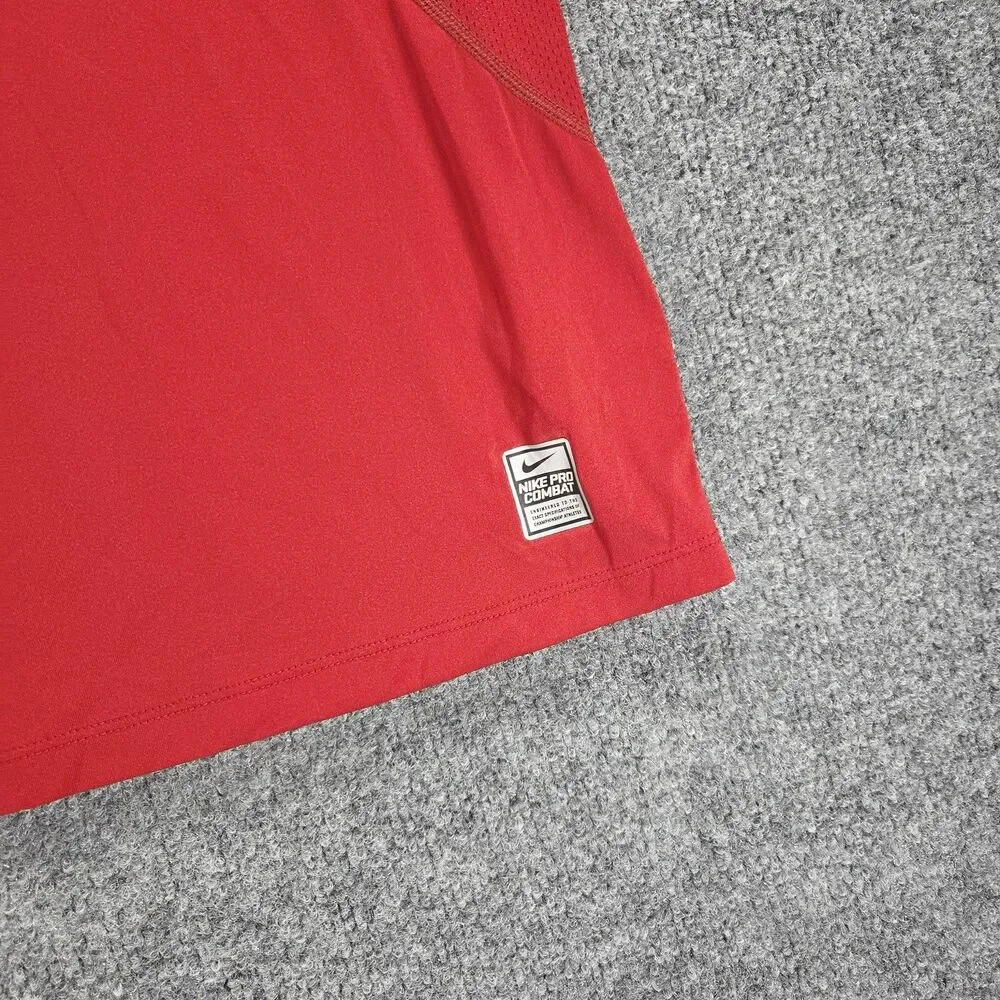 Nike Pro Combat Shirt Mens Extra Large Red Dri-Fit Fitted Athletic Training Tee